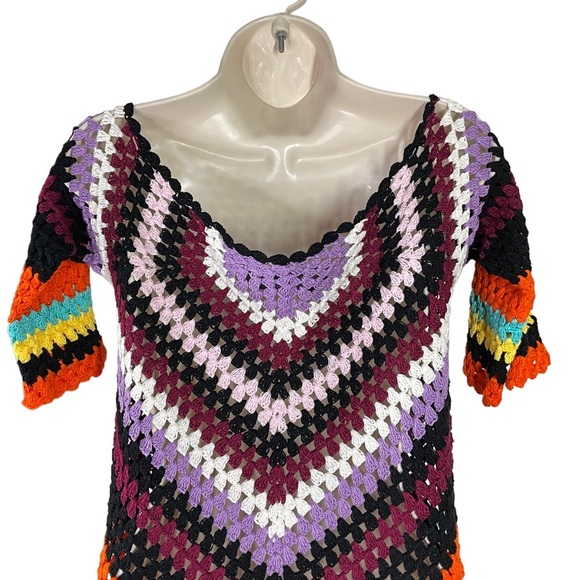 Alix Pinho | NWOT Hastanking Retro Crochet Mini Dress in Multicolor Size M - Picture 7 of 10